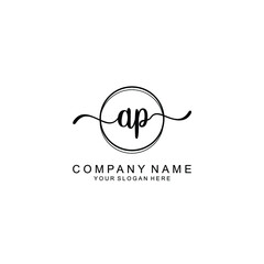 Initial AP Handwriting, Wedding Monogram Logo Design, Modern Minimalistic and Floral templates for Invitation cards	
