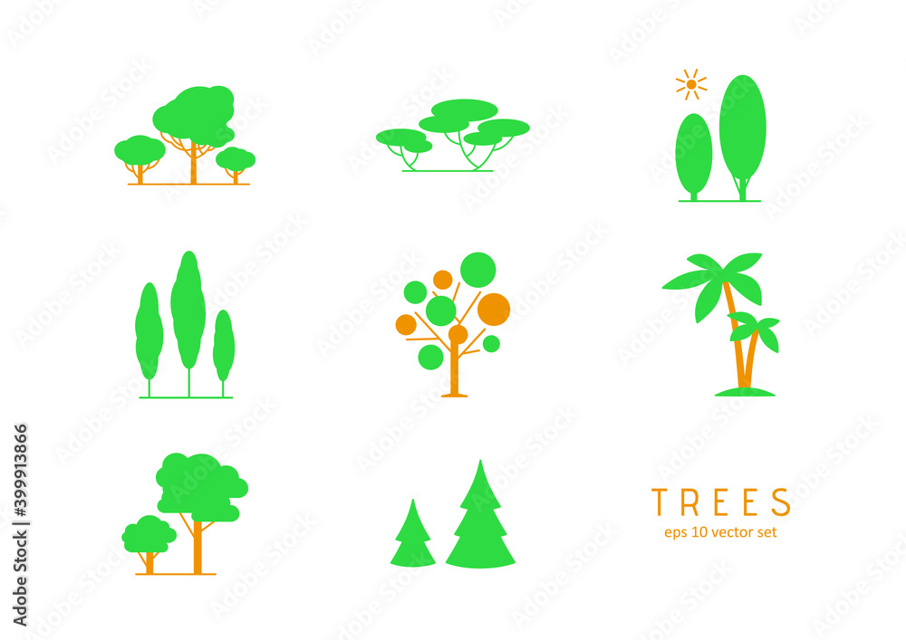 Tree - vector icons set. Symbol for web, infographics, print design and ...