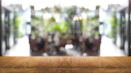 Wall Mural - wood table top on outdoor cafe for banner