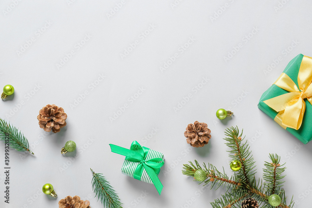 Beautiful Christmas composition on light background