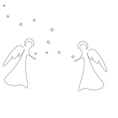 Wall Mural - Christmas background with angels and stars, vector illustration