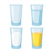 Glass of water, juice and milk and empty set. Vector