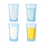 Fototapeta Dinusie - Glass of water, juice and milk and empty set. Vector