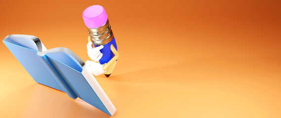 education concept. 3d render of book and pencil, modern flat design isometric concept of education f