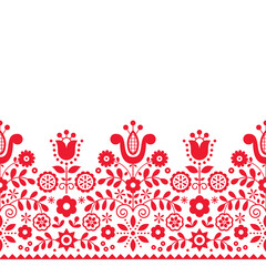 Wall Mural - Polish folk art vector seamless textile pattern or greeting card with flowers inspired by traditional highlanders embroidery Lachy Sadeckie 
