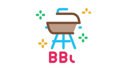 Sticker - bbq equipment Icon Animation. color bbq equipment animated icon on white background