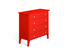 Red Modern Wooden Chest Of Drawers On White Background