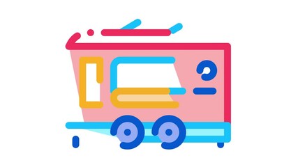 Sticker - fast food trailer Icon Animation. color fast food trailer animated icon on white background