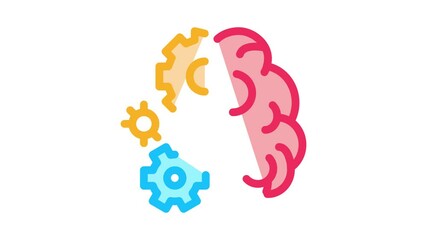 Sticker - brain work mechanical gears Icon Animation. color brain work mechanical gears animated icon on white background