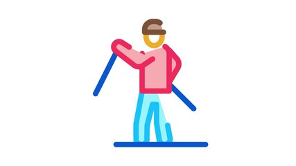 Sticker - skier skiing Icon Animation. color skier skiing animated icon on white background