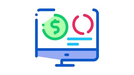 Canvas Print - refinance money in computer mode Icon Animation. color refinance money in computer mode animated icon on white background