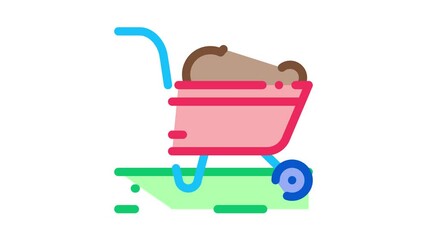 Sticker - fertilizer trolley Icon Animation. color fertilizer trolley animated icon on white background