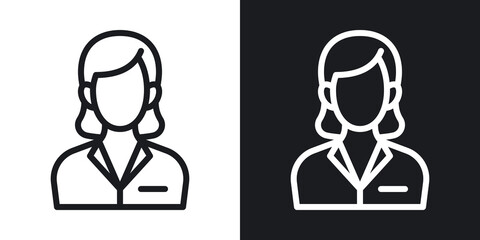 Wall Mural - business woman or business lady icon. woman in a strict business suit. simple two-tone vector illust