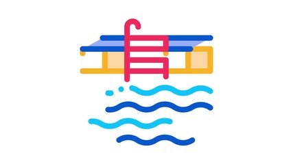 Poster - pool ladder Icon Animation. color pool ladder animated icon on white background