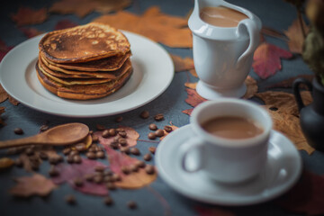 Wall Mural - Still life on an autumn theme- breakfast