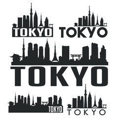 Tokyo Japan Flat Icon Skyline Vector Silhouette Design Set Logo Illustration Clipart.