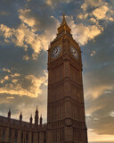 Fototapeta Big Ben - big ben tower clock and impressive sunset sky, London UK