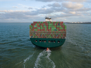 Ultra large container vessel arriving Rotterdam Europort. Ever Grade passing Rotterdam breakwaters. Ultra large container vessel ''Ever Grade''.