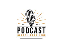 Vintage Podcast,podcast Logo,podcast Cover,business Logo,logo Design, Mic,microphone,music,studio,radio.
