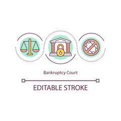 Bankruptcy court concept icon. Financial failure matters idea thin line illustration. Personal and corporate bankruptcy cases. Vector isolated outline RGB color drawing. Editable stroke