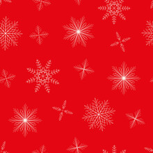 Vector Red White Stars Snowflakes Seamless Pattern