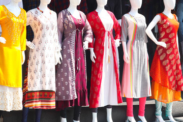 Mannequin Of Female Girls Wearing Colorful Indian Traditional Cultural Fashion Trendy Ethnic Dress Salwar Suit