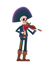 Poster - traditional mexican mariachi skull playing fiddle character