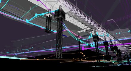 Wall Mural - the bim model of the object of transportation infrastructure of wireframe view