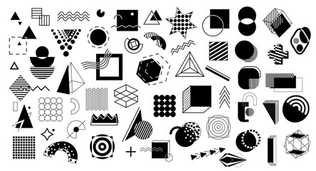 Aufkleber - Memphis design elements. Retro funky graphic, 90s trends designs and vintage geometric. Abstract poster signs or 90s hipster shape. Isolated vector symbols set