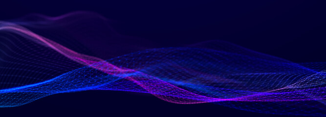Wall Mural - abstract futuristic wave background. network connection dots and lines. digital background. 3d
