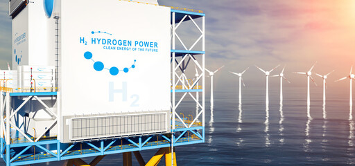 hydrogen renewable energy production - hydrogen gas for clean electricity solar and windturbine faci