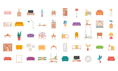 Wall Mural - Isolated set of group household items icon- Vector