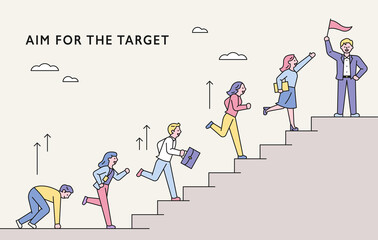 Wall Mural - business people concept moving towards the goal. people are running up the stairs. flat design style