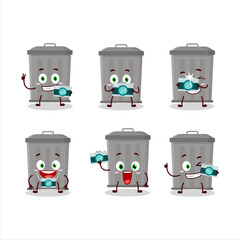 Canvas Print - Photographer profession emoticon with trash can cartoon character