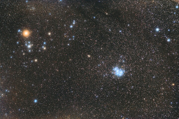 Wall Mural - astronomical photography. constellation taurus and pleiades. stars against the background of dark ou