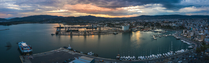 Wall Mural - Wide panoramaof Volos city at twilight. Magnesia - Greece.