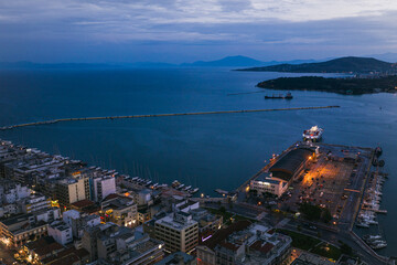 Wall Mural - Aerial panoramic view of Volos city at twilight. Magnesia - Greece.