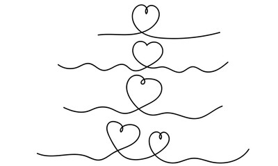 Poster - Set of continuous one line drawing of hearts on white background. Doodle love sign. Love concept design element for wedding and Valentines day cards, invitation, poster, banner, graphic print.
