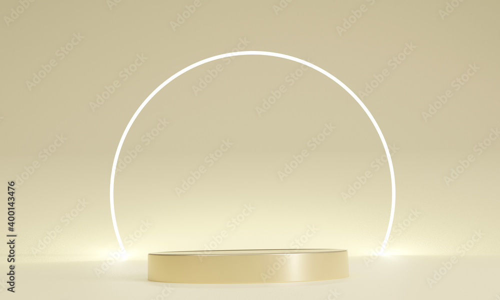3D rendering golden podium background. Cylinder shape of product ...