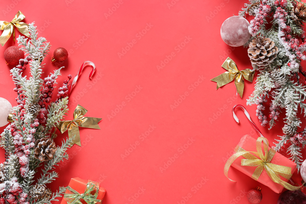 Beautiful Christmas composition on color background