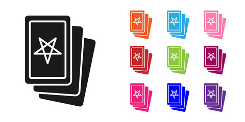 Black Three tarot cards icon isolated on white background. Magic occult set of tarot cards. Set icons colorful. Vector.