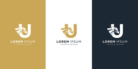 Letter u with luxury abstract eagle logo template