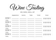 Wine tasting score card. Stationary for wine themed party, winery, restaurant, etc. Easy to edit vector template.