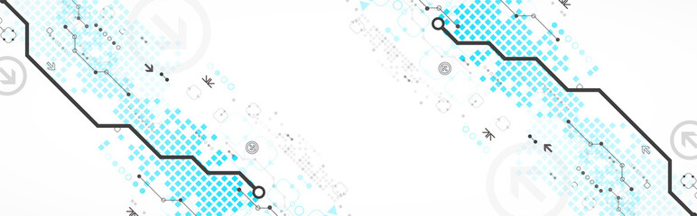 Abstract technology concept. Circuit board, high computer color background. Vector illustration with space for content, web - template, business tech presentation.