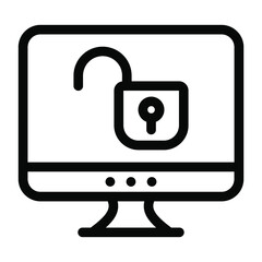 
Open padlock inside monitor, solid icon of system access
