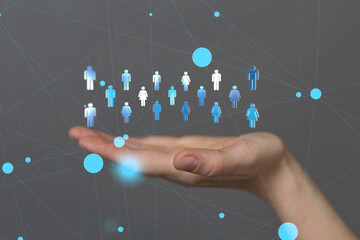 digital 3d network team in hand
