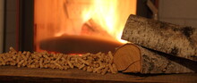 A Wood-burning Stove With Pellets And Wood