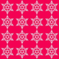 Wall Mural - White painted snowflakes on a colored background. Seamless embroidered pattern. Merry Christmas! Winter holiday. Vector illustration for web design or print.