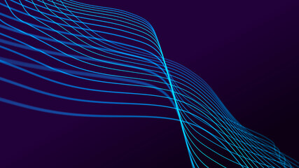 Fototapete - Abstract wave of sound particles. Equalizer for music. Signal transmission. 3d rendering.