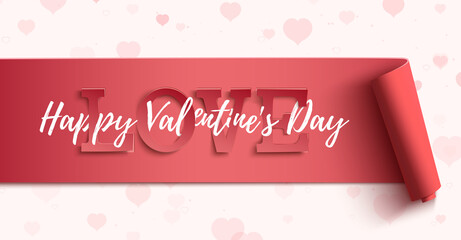 Wall Mural - Happy Valentines Day horizontal banner on background with pink hearts.